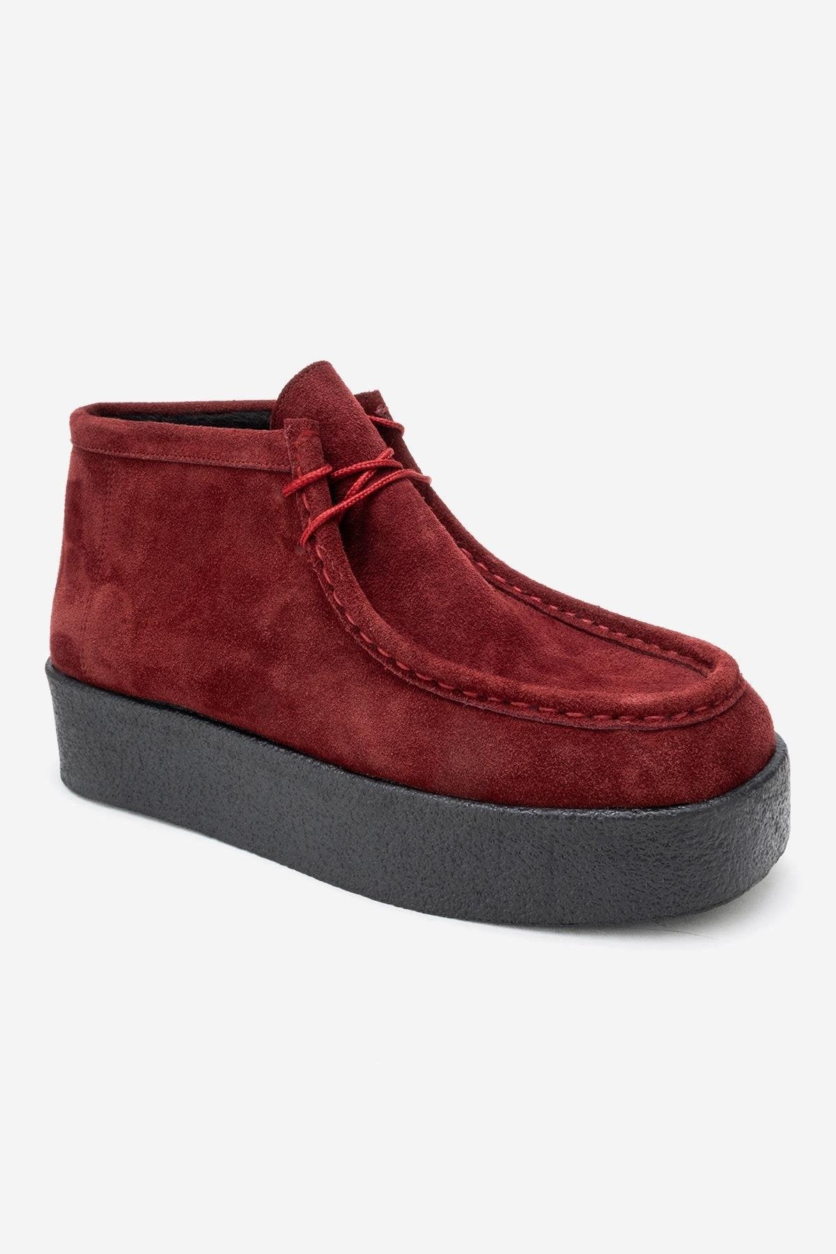 MELIA - Burgundy Suede Genuine Leather Chunky Sole Ankle Boot (Women)