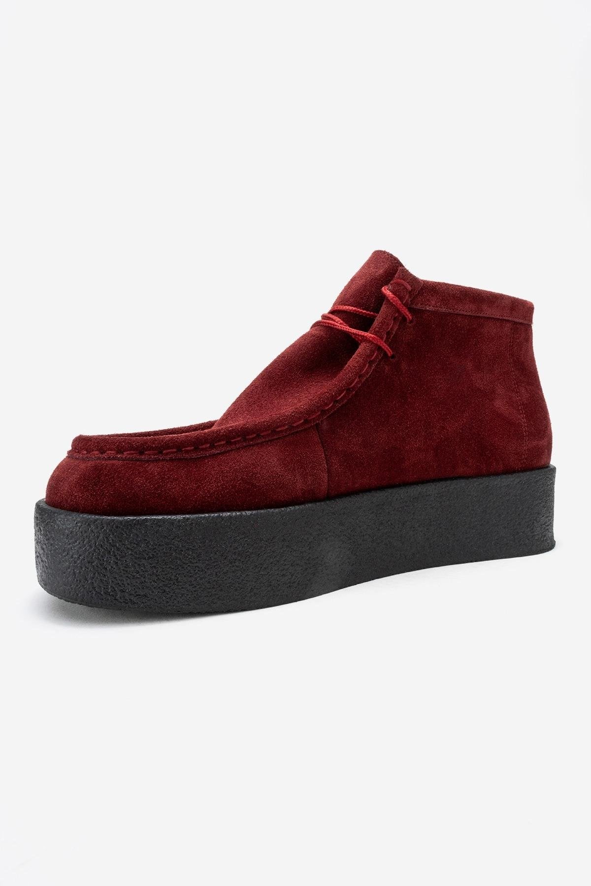 MELIA - Burgundy Suede Genuine Leather Chunky Sole Ankle Boot (Women)