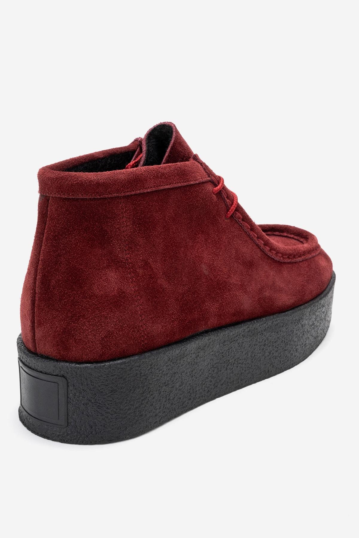 MELIA - Burgundy Suede Genuine Leather Chunky Sole Ankle Boot (Women)