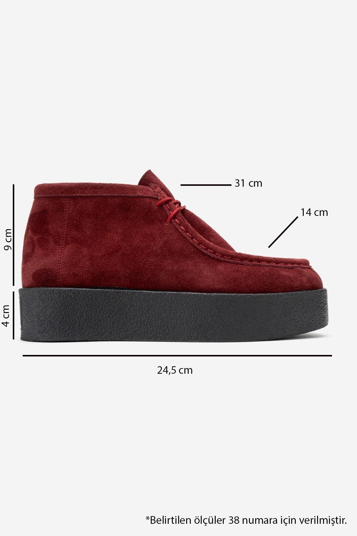 MELIA - Burgundy Suede Genuine Leather Chunky Sole Ankle Boot (Women)