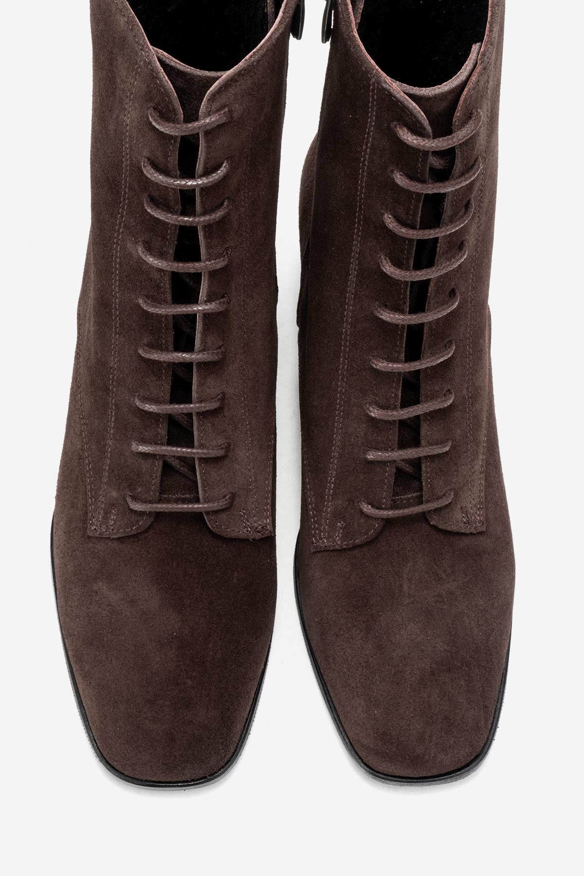 SUDY - Brown Suede Genuine Leather Lace-Up Block Heel Boot (Women)
