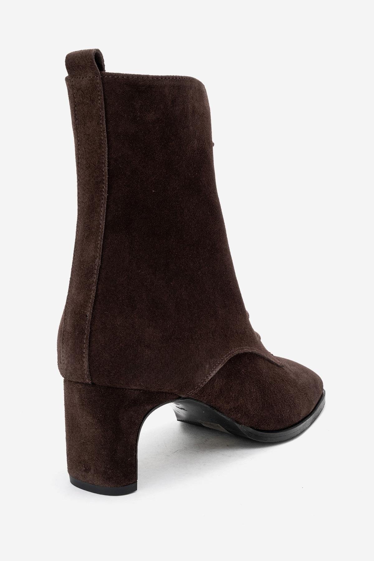SUDY - Brown Suede Genuine Leather Lace-Up Block Heel Boot (Women)