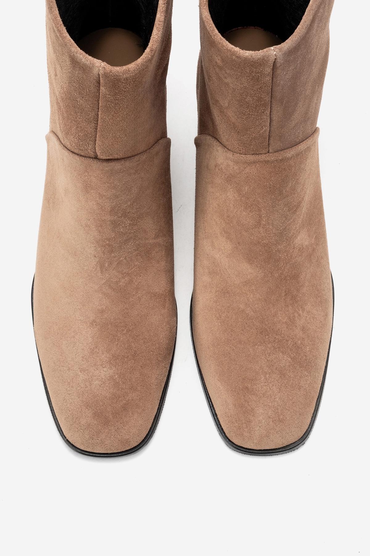 NORDY - Taupe Suede Genuine Leather Block Heel Boot (Women)