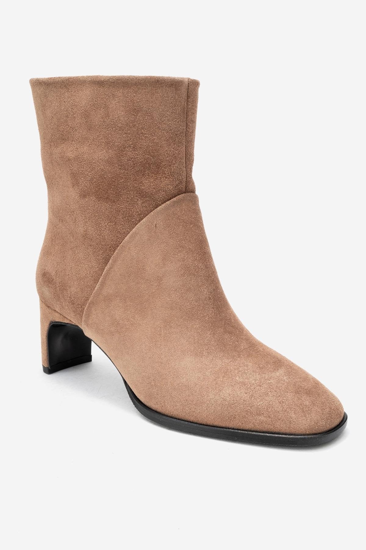 NORDY - Taupe Suede Genuine Leather Block Heel Boot (Women)