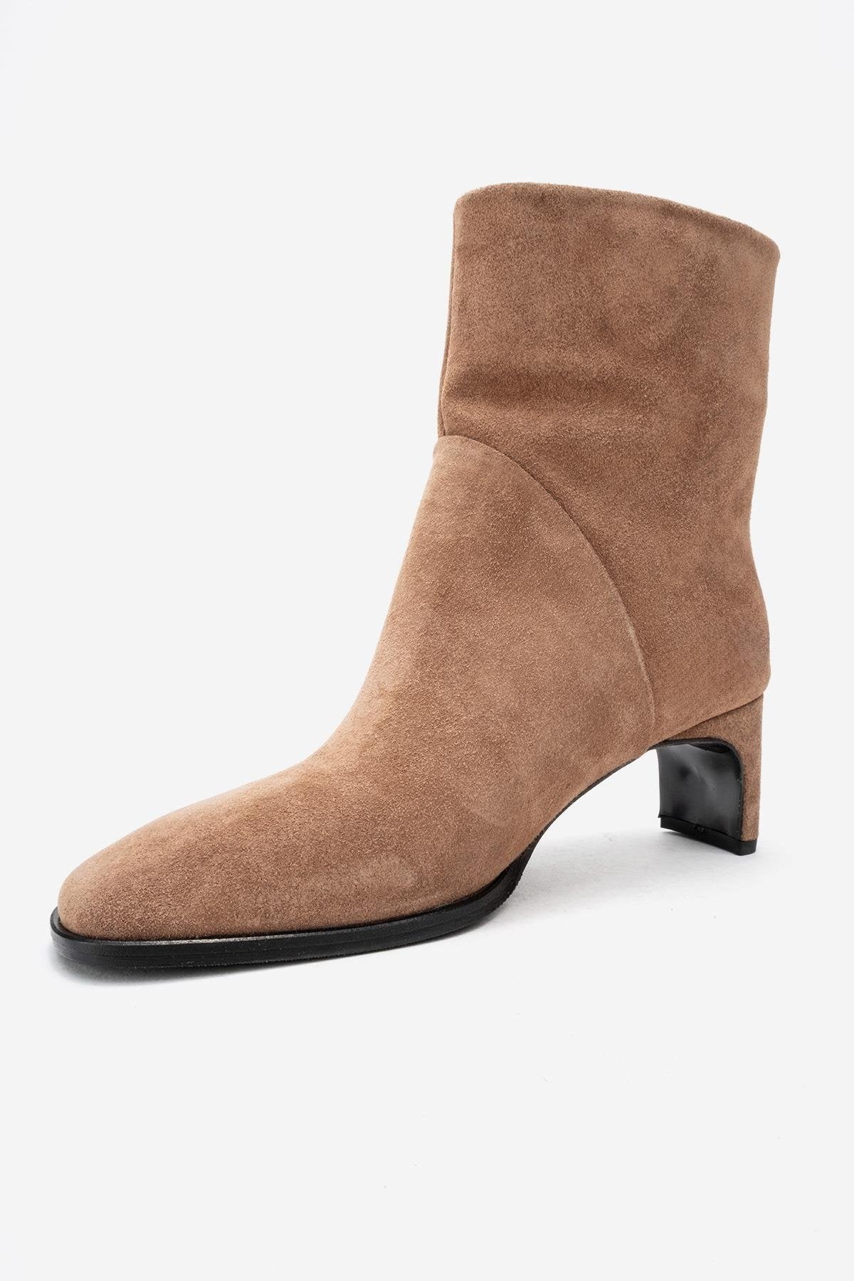 NORDY - Taupe Suede Genuine Leather Block Heel Boot (Women)
