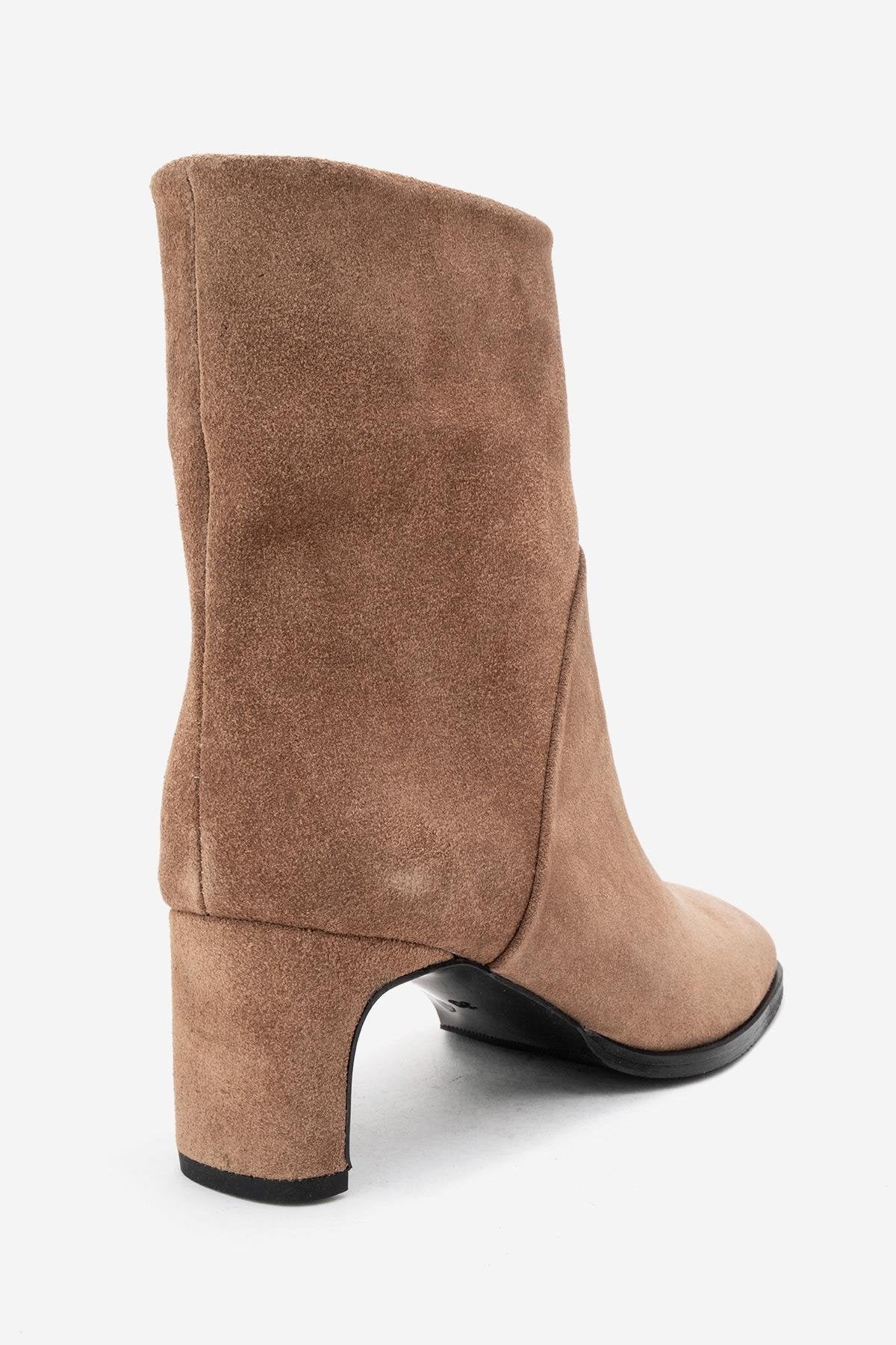 NORDY - Taupe Suede Genuine Leather Block Heel Boot (Women)