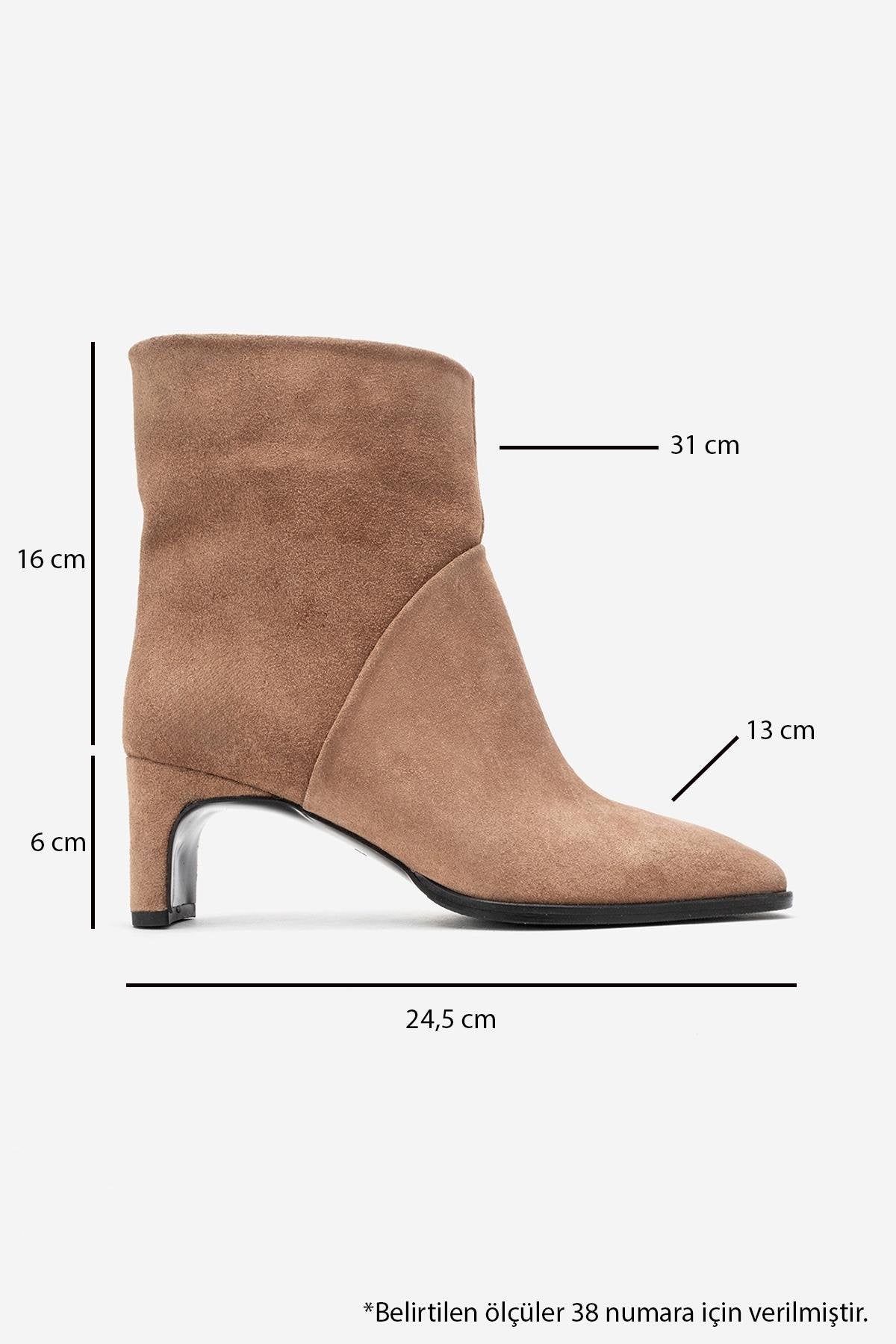NORDY - Taupe Suede Genuine Leather Block Heel Boot (Women)