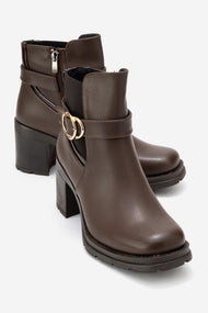 HEİLE - Brown Buckled Block Heel Boot (Women)