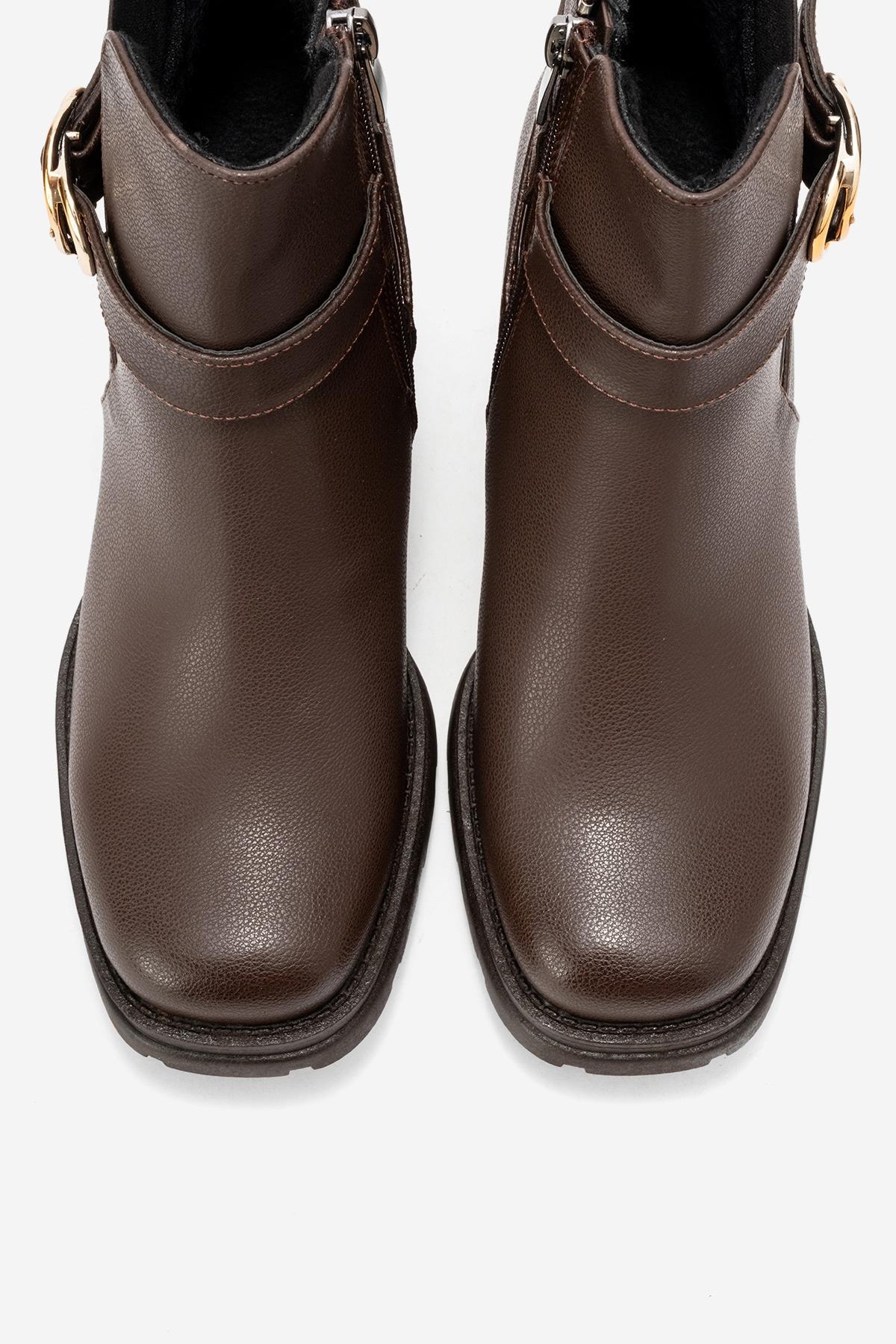 HEİLE - Brown Buckled Block Heel Boot (Women)