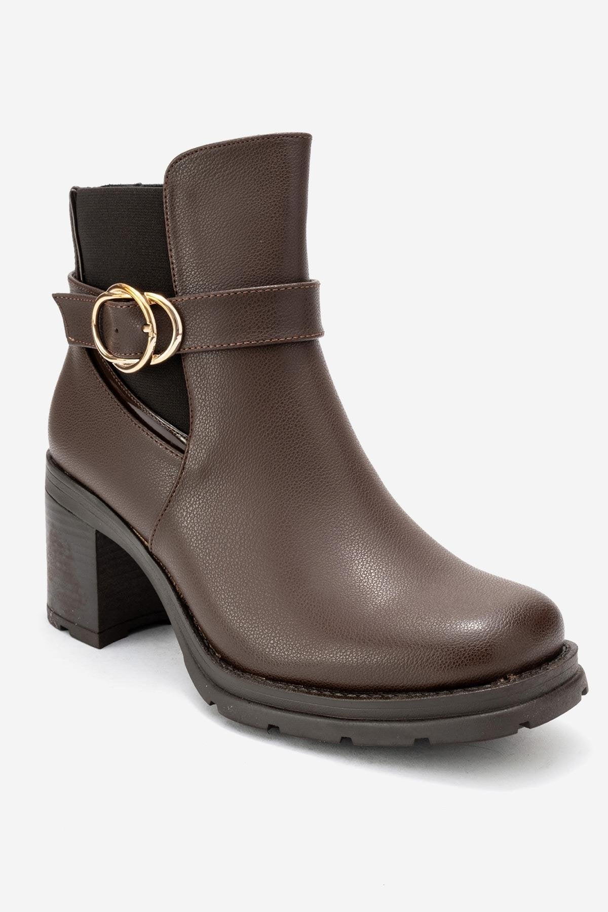 HEİLE - Brown Buckled Block Heel Boot (Women)