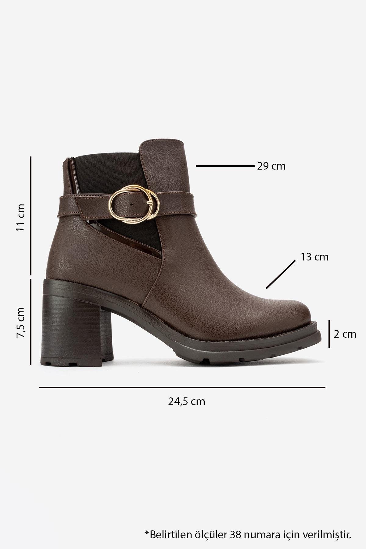 HEİLE - Brown Buckled Block Heel Boot (Women)