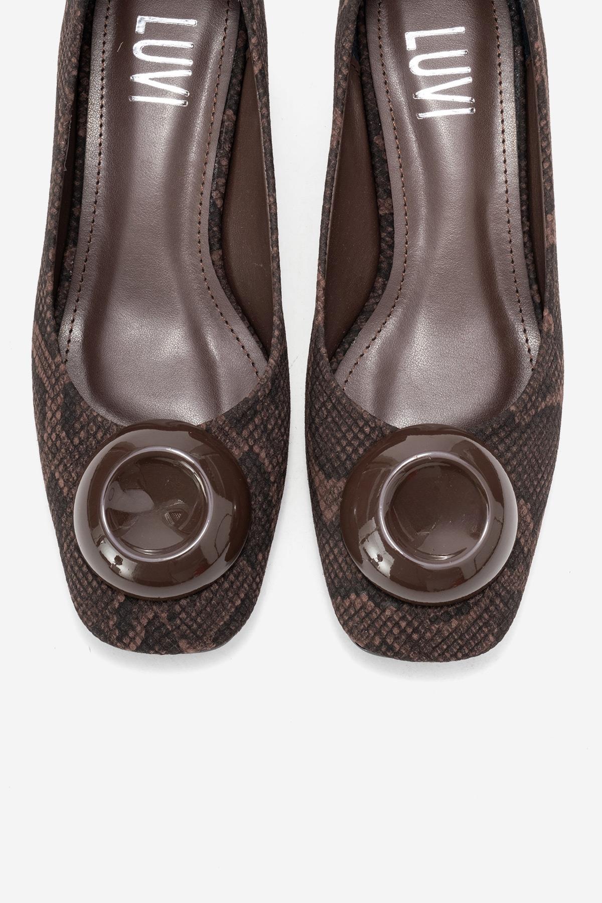 MILA - Brown Buckled Square Toe Block Heel Pump (Women)