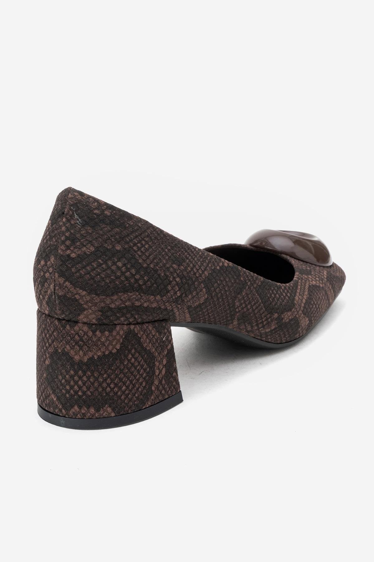 MILA - Brown Buckled Square Toe Block Heel Pump (Women)