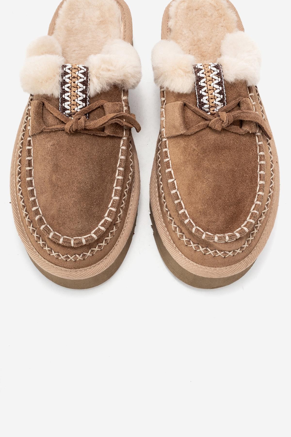 YALINA - Taupe Suede Genuine Leather Platform Moccasin Slide (Women)