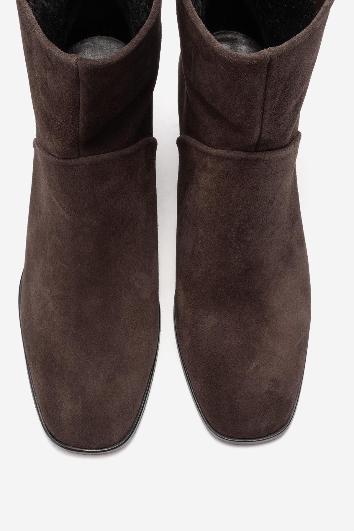NORDY - Brown Genuine Leather Block Heel Boot (Women)