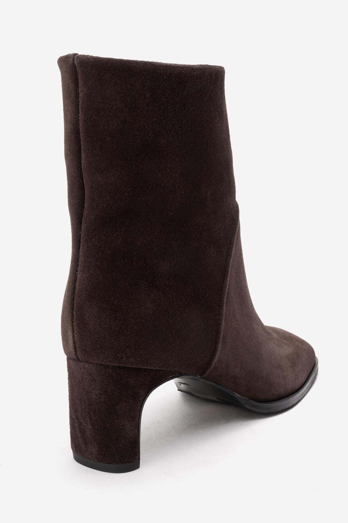 NORDY - Brown Genuine Leather Block Heel Boot (Women)
