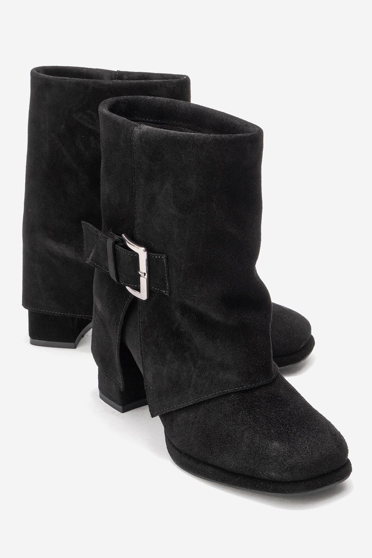 LORE - Black Genuine Leather Block Heel Boot (Women)
