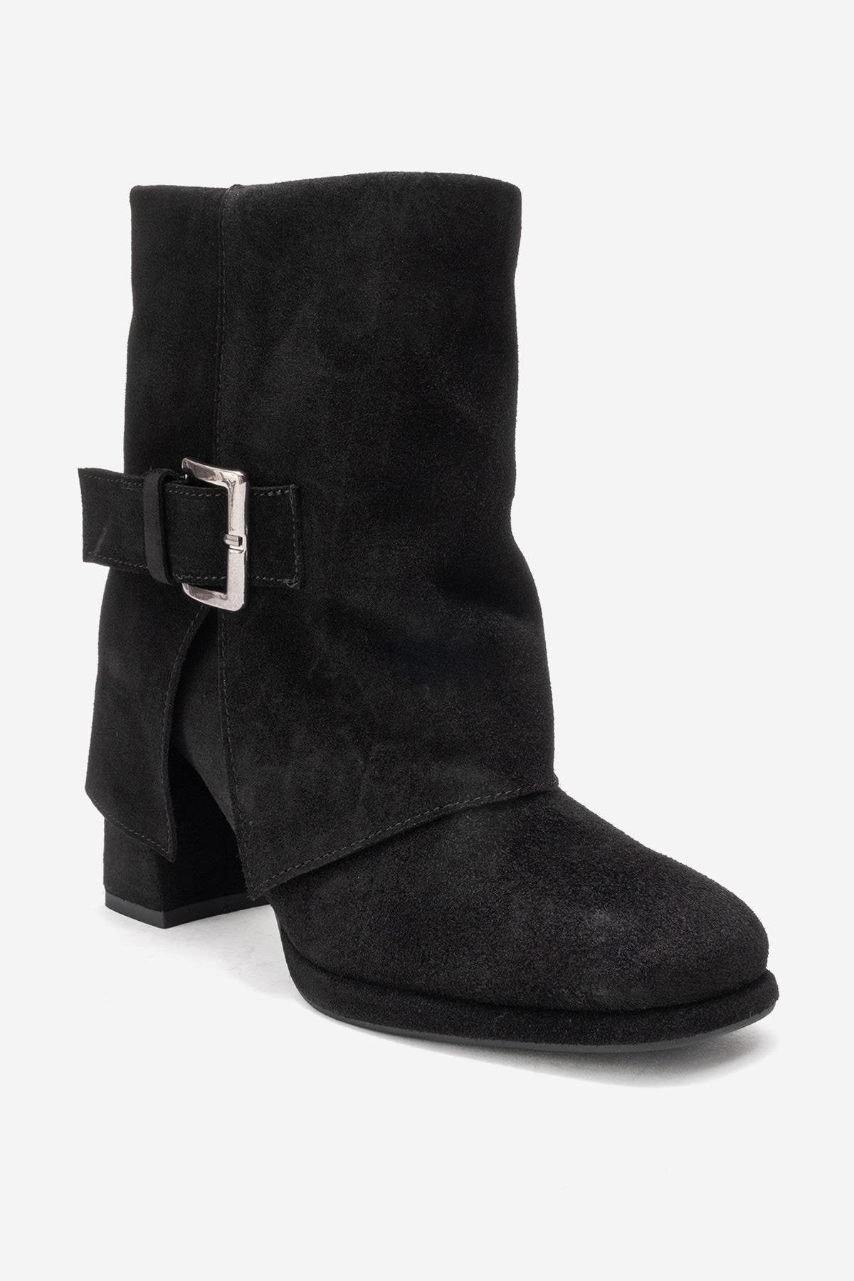 LORE - Black Genuine Leather Block Heel Boot (Women)
