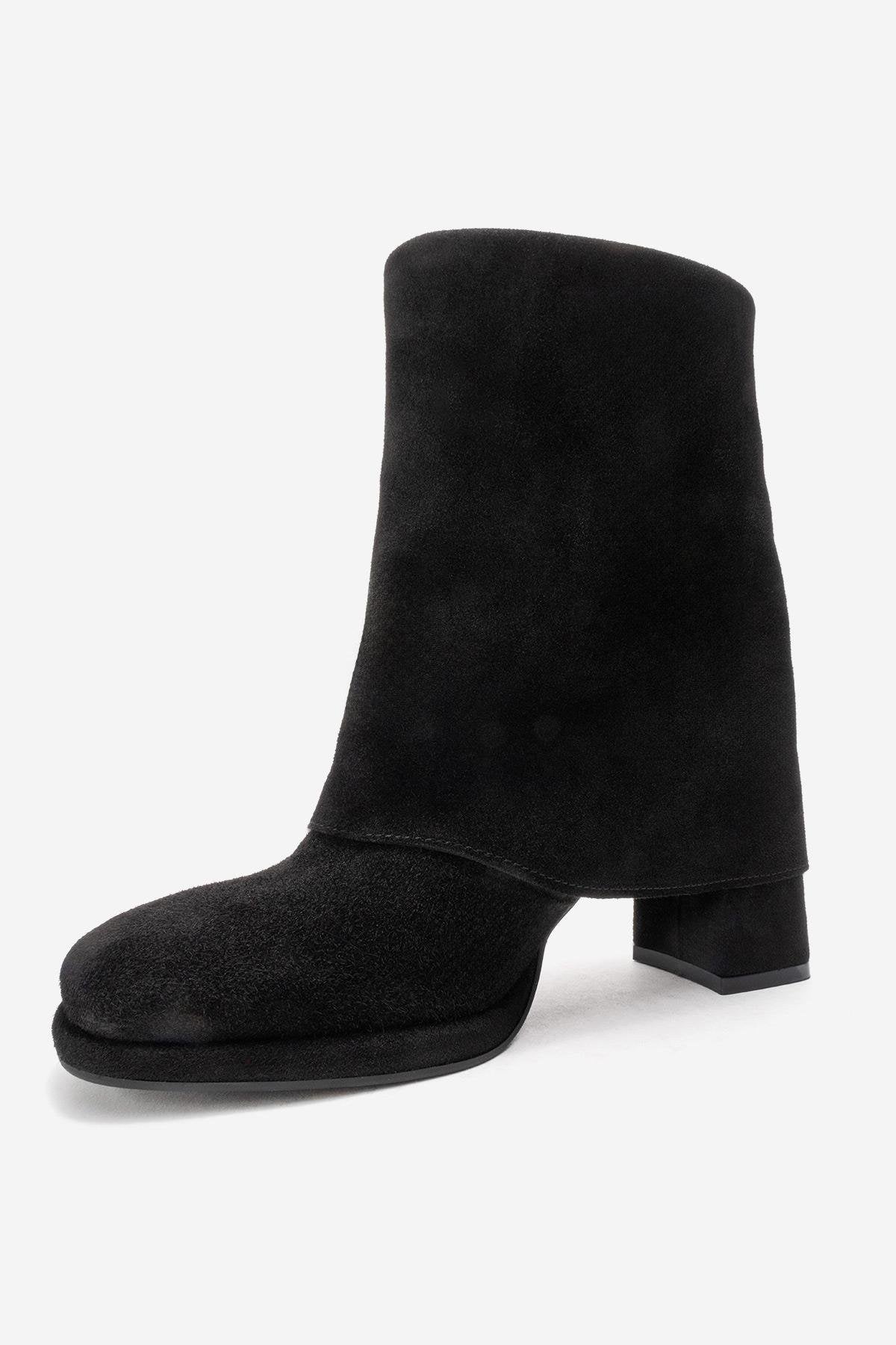 LORE - Black Genuine Leather Block Heel Boot (Women)