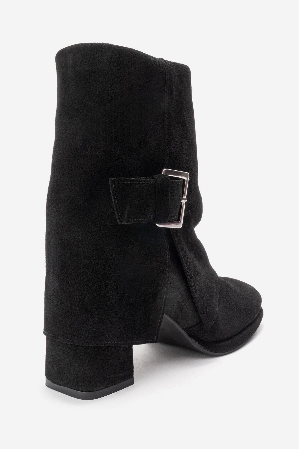 LORE - Black Genuine Leather Block Heel Boot (Women)