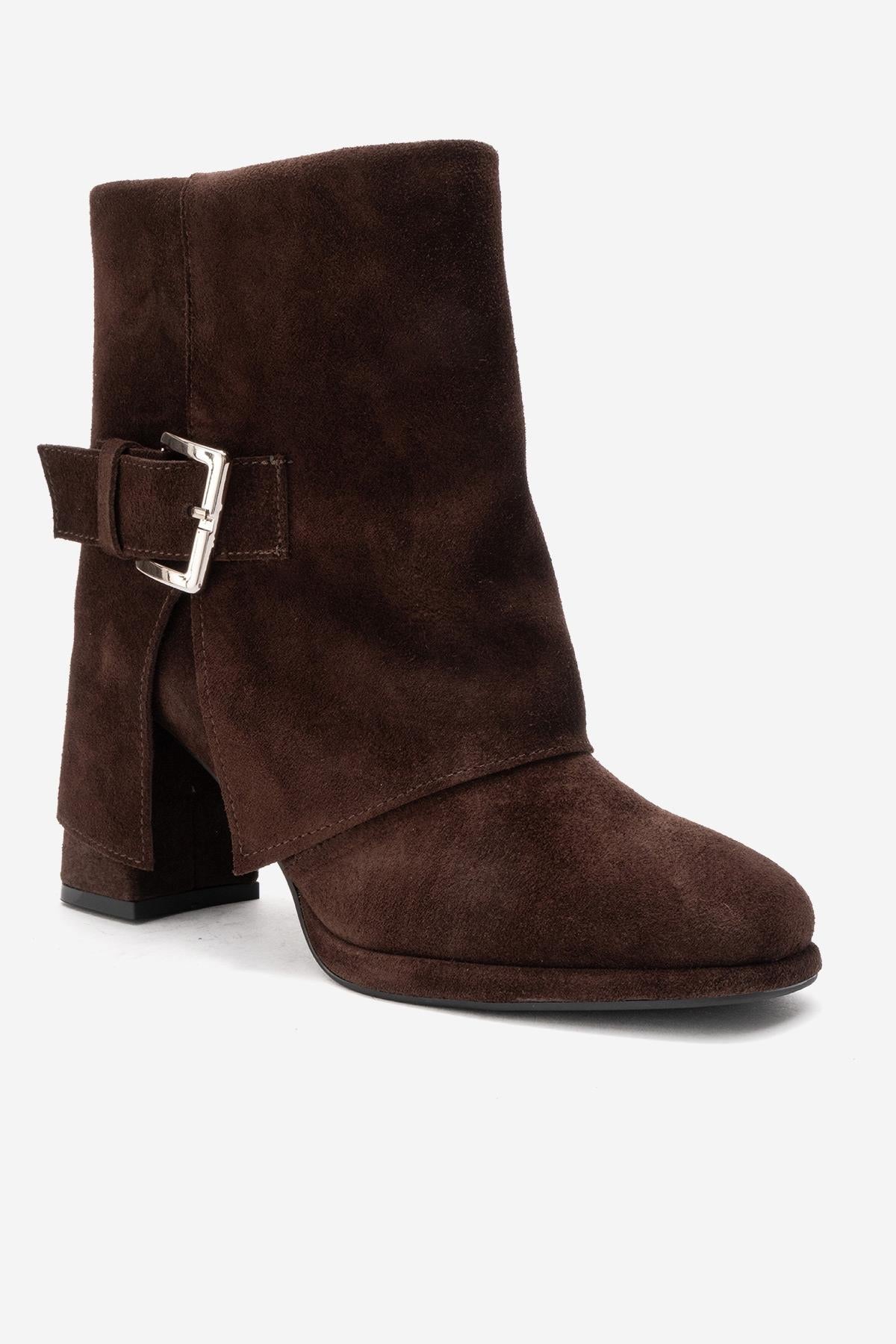 LORE - Brown Genuine Leather Block Heel Boot (Women)