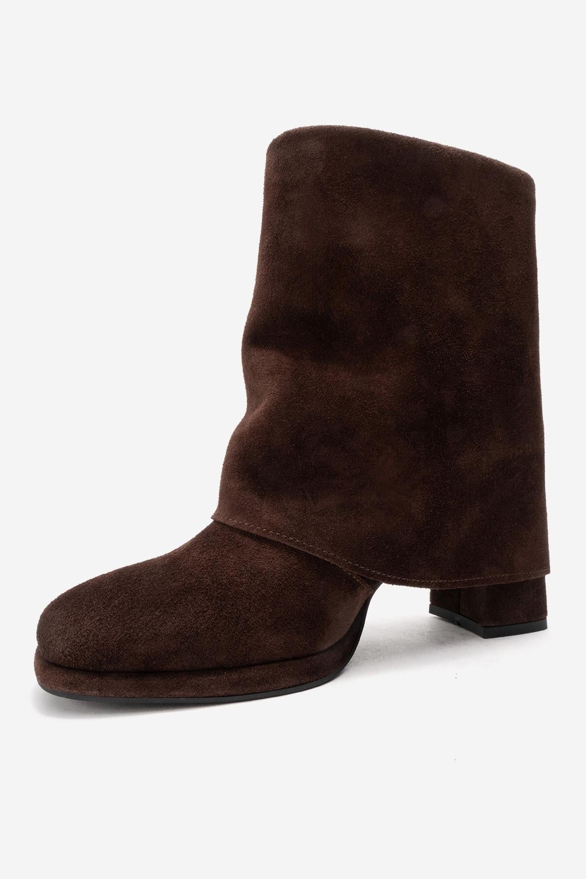 LORE - Brown Genuine Leather Block Heel Boot (Women)