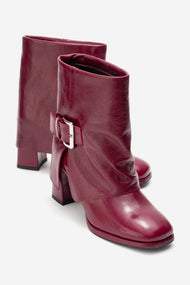 LORE - Burgundy Genuine Leather Block Heel Boot (Women)
