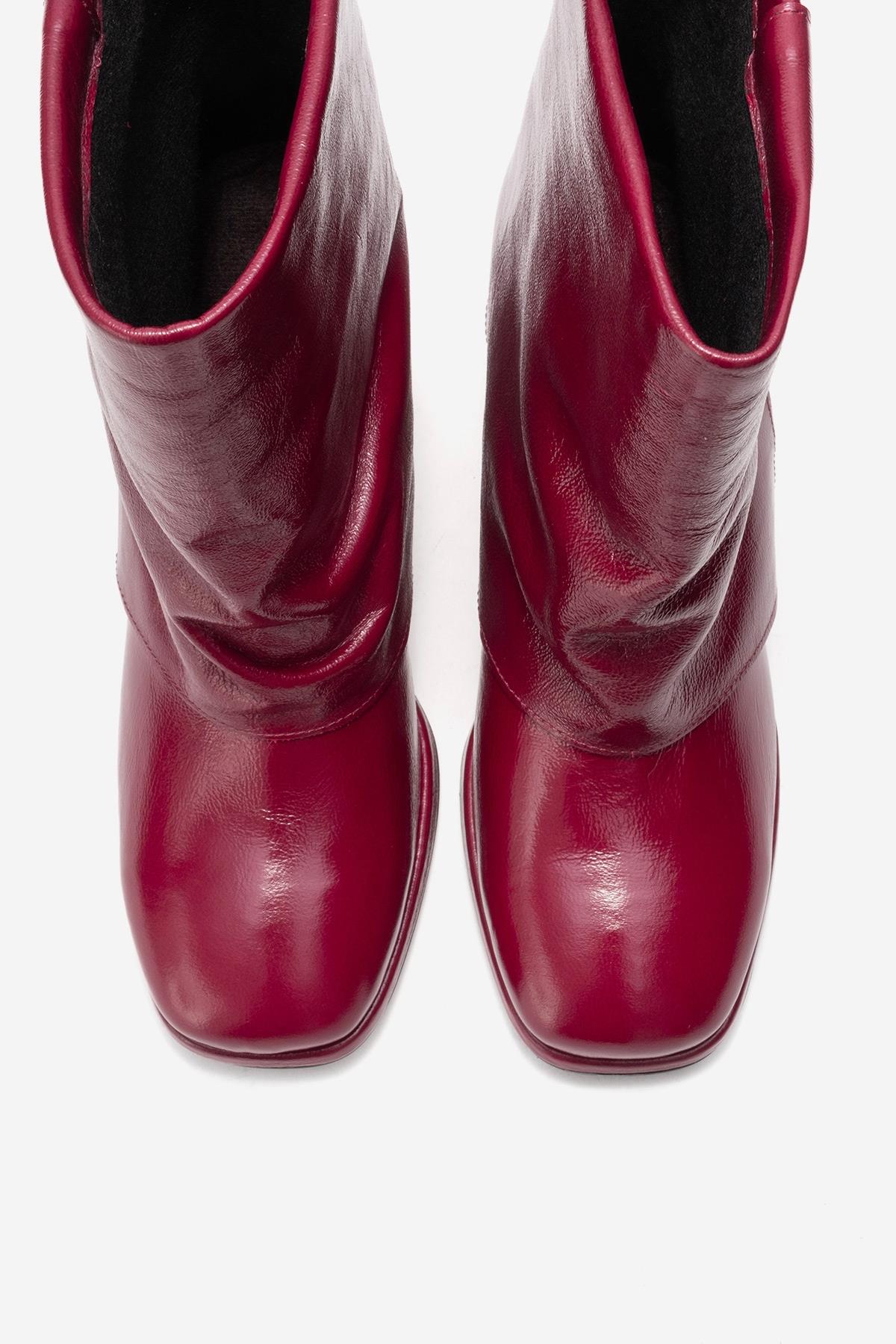 LORE - Burgundy Genuine Leather Block Heel Boot (Women)