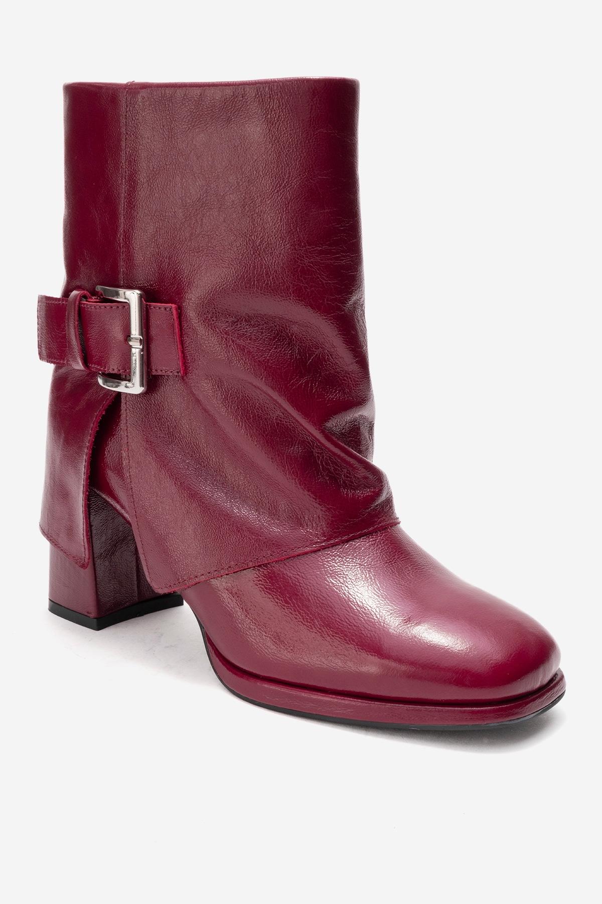 LORE - Burgundy Genuine Leather Block Heel Boot (Women)