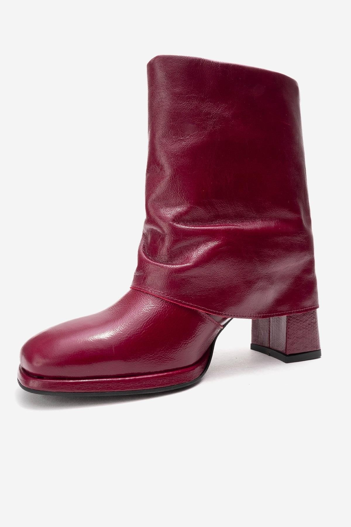 LORE - Burgundy Genuine Leather Block Heel Boot (Women)