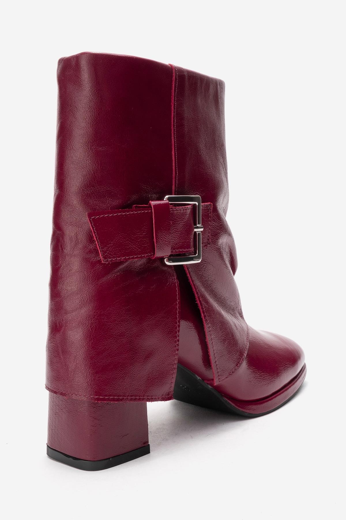 LORE - Burgundy Genuine Leather Block Heel Boot (Women)