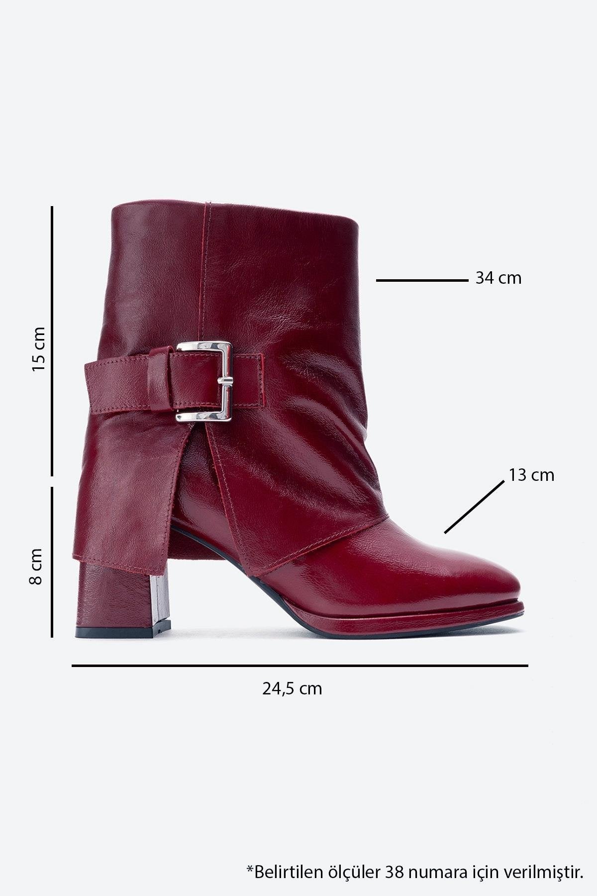 LORE - Burgundy Genuine Leather Block Heel Boot (Women)