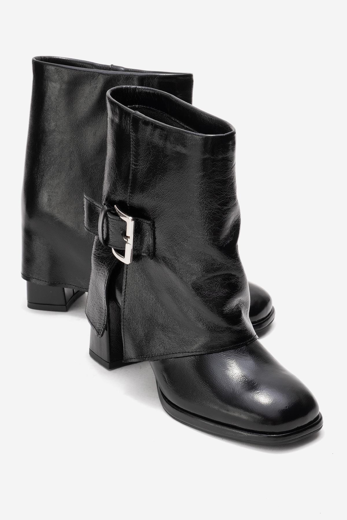 LORE - Black Genuine Leather Block Heel Boot (Women)