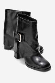 LORE - Black Genuine Leather Block Heel Boot (Women)