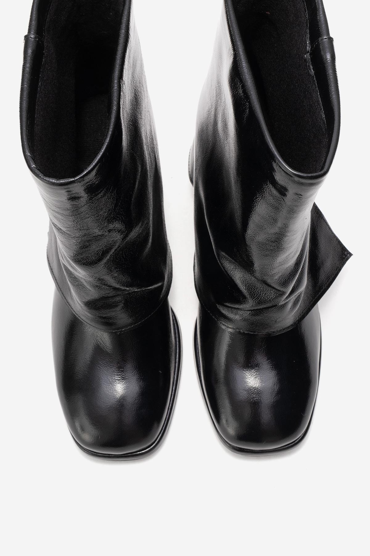 LORE - Black Genuine Leather Block Heel Boot (Women)
