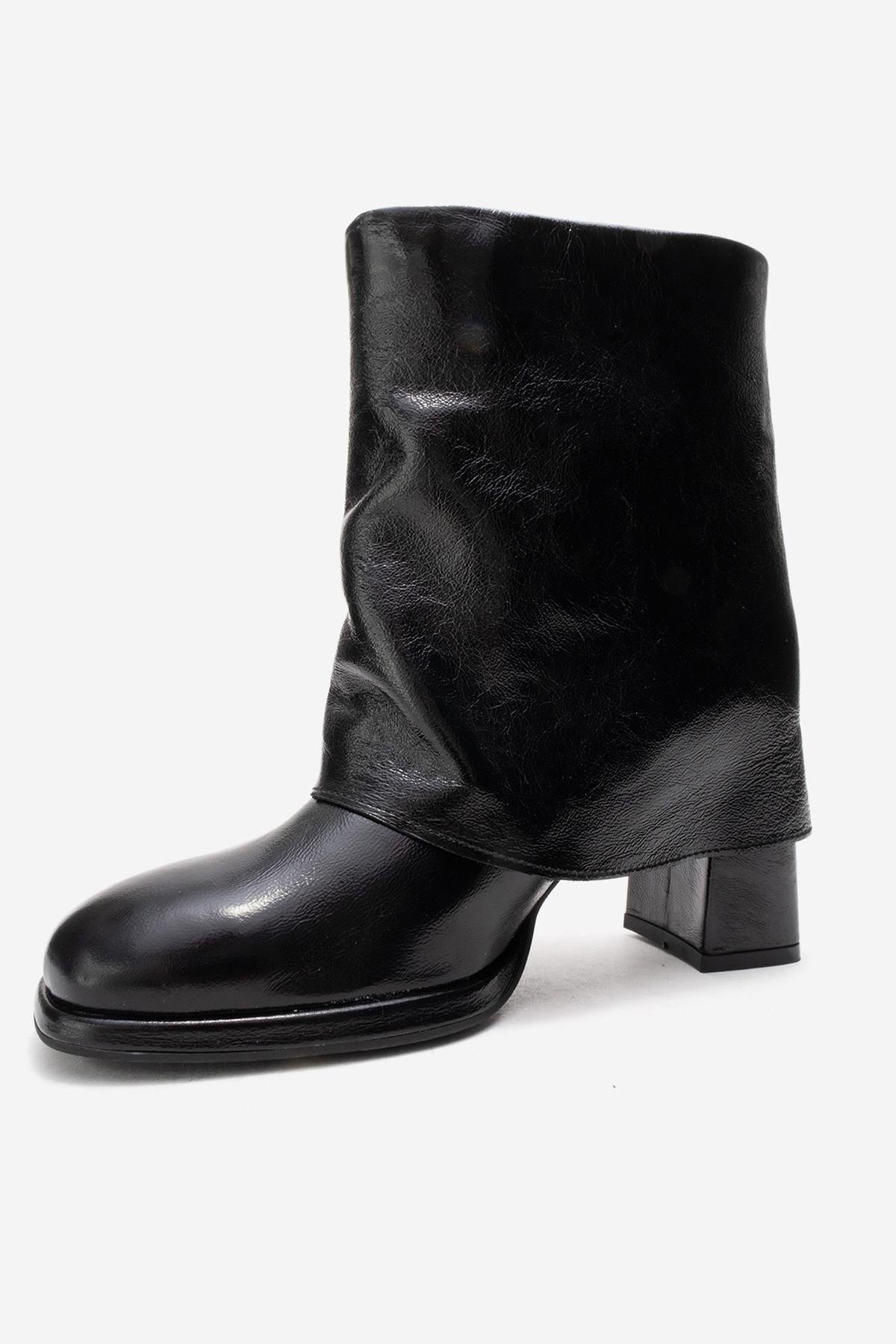 LORE - Black Genuine Leather Block Heel Boot (Women)