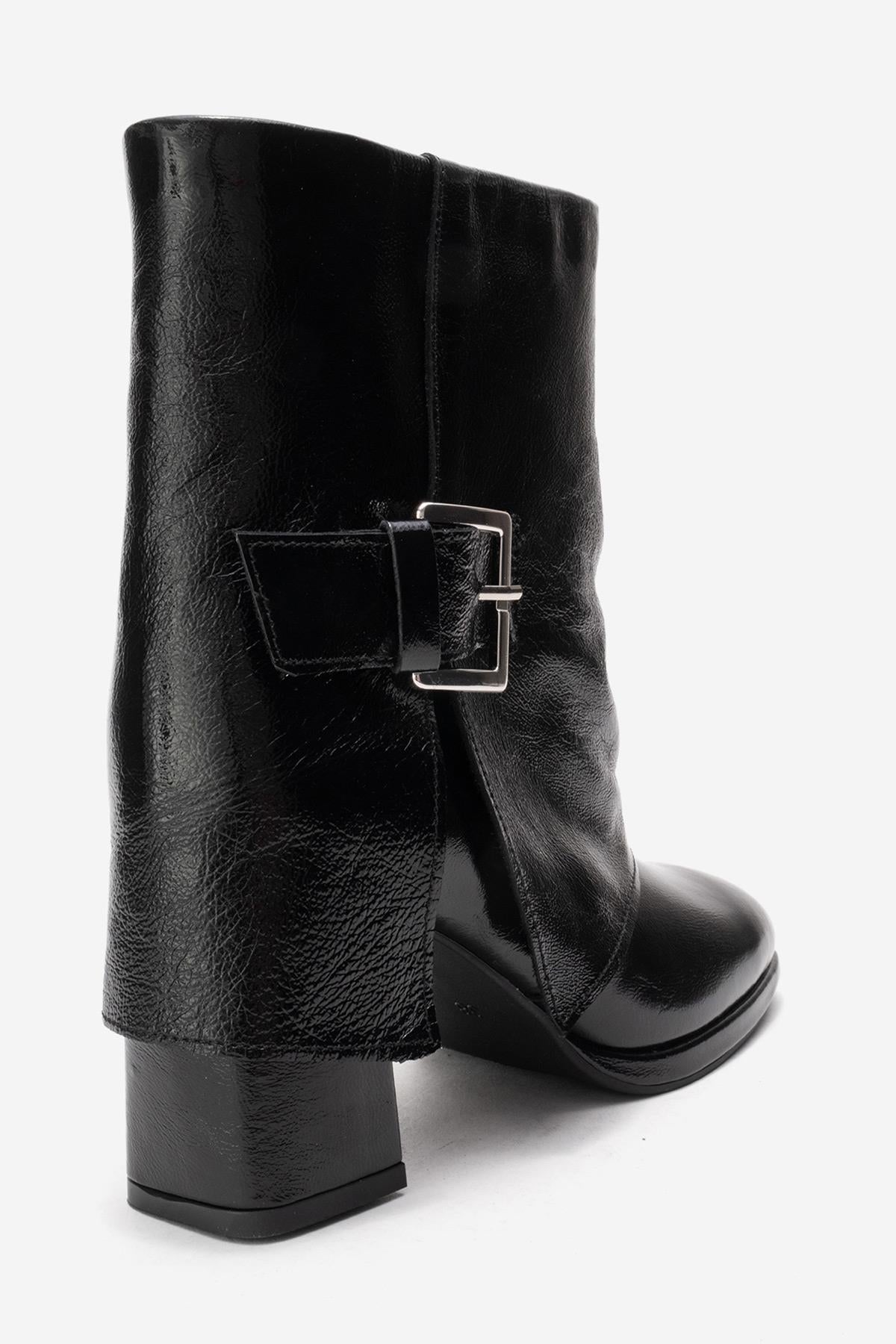 LORE - Black Genuine Leather Block Heel Boot (Women)