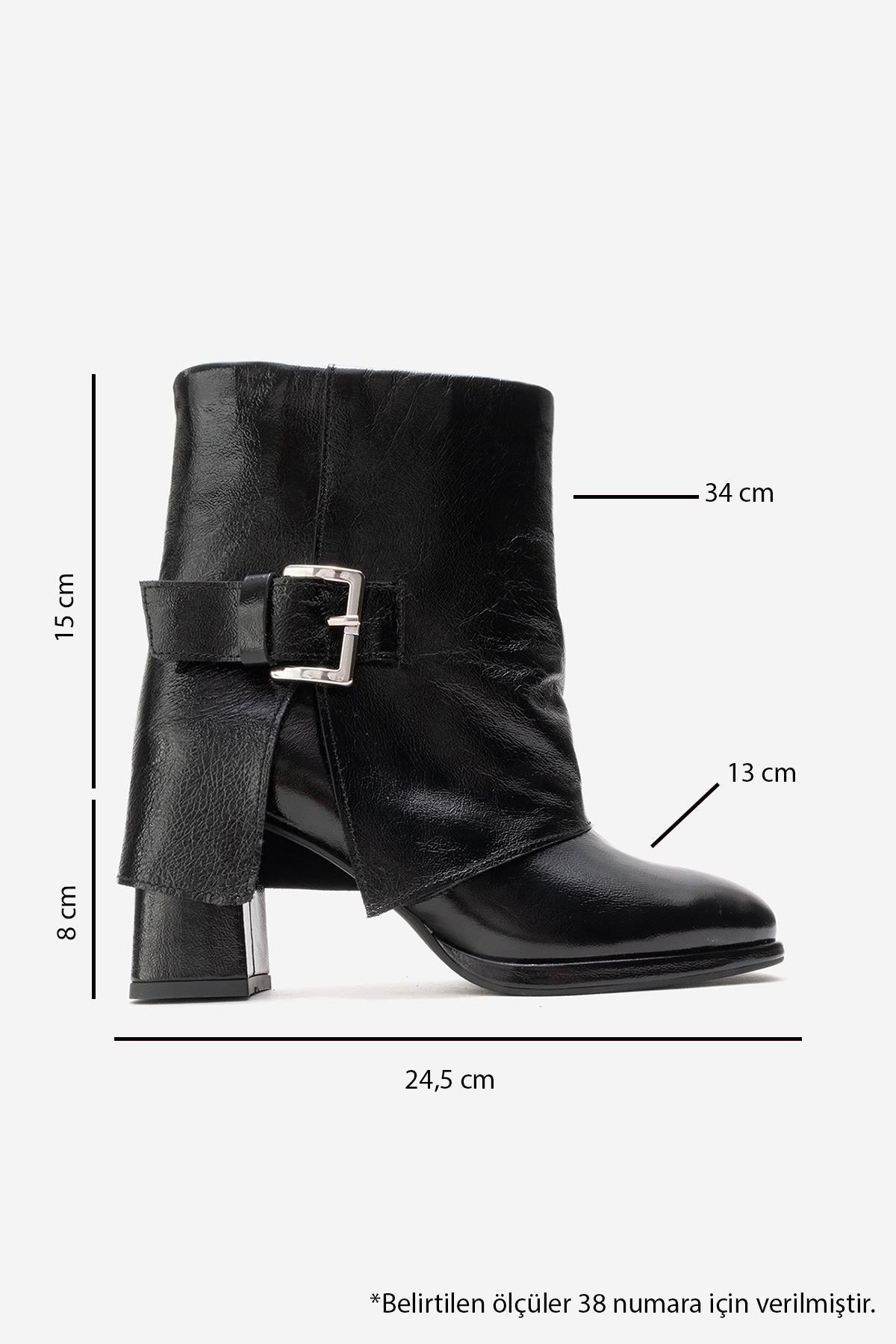 LORE - Black Genuine Leather Block Heel Boot (Women)