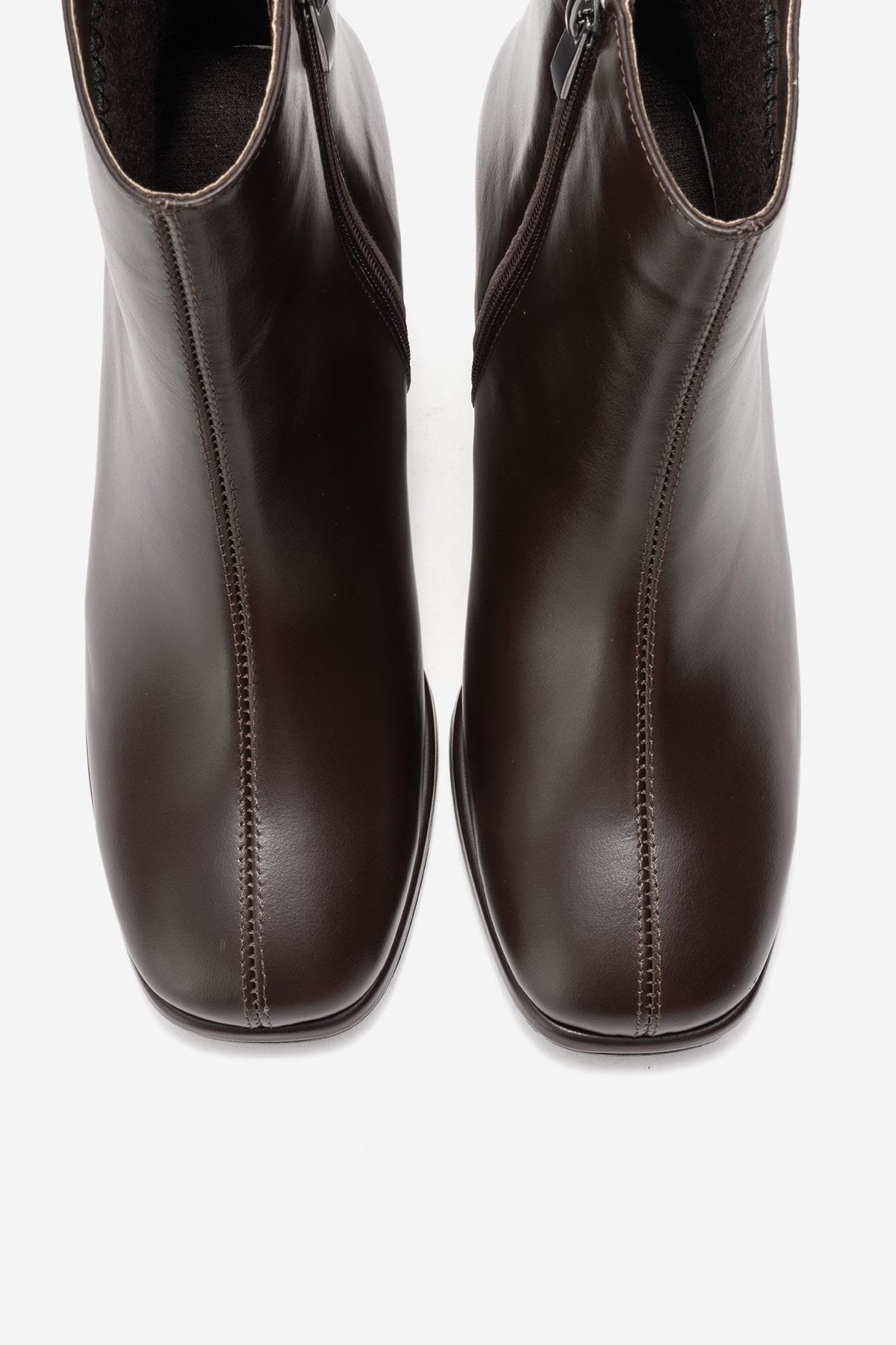 NAPOLI - Brown Genuine Leather Block Heel Boot (Women)