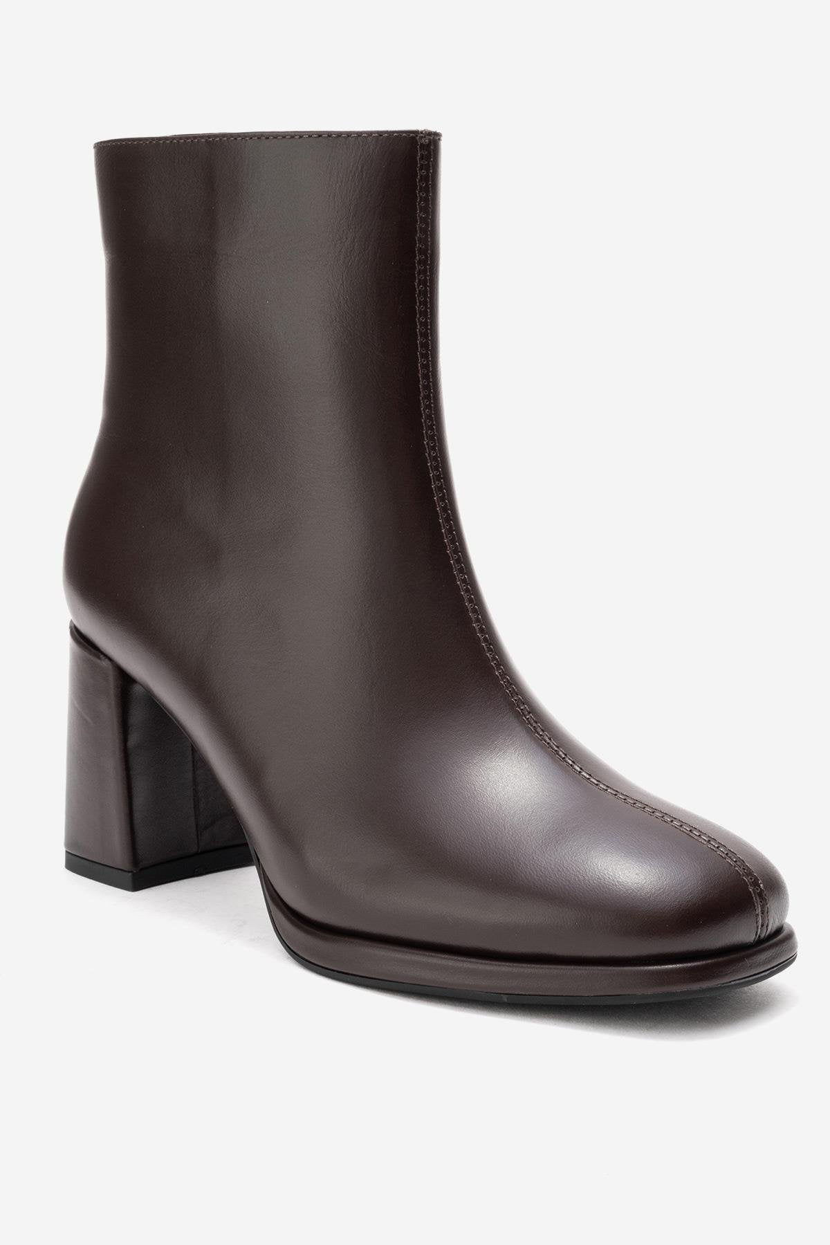 NAPOLI - Brown Genuine Leather Block Heel Boot (Women)