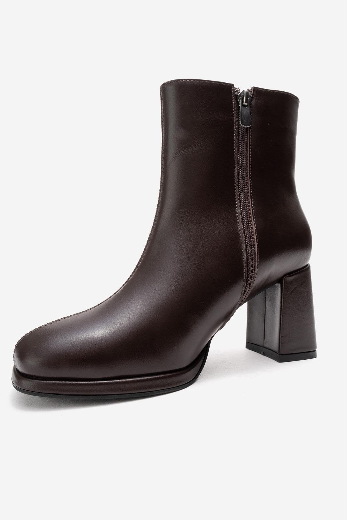 NAPOLI - Brown Genuine Leather Block Heel Boot (Women)