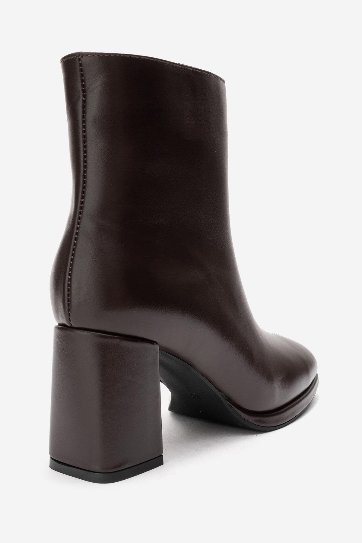 NAPOLI - Brown Genuine Leather Block Heel Boot (Women)
