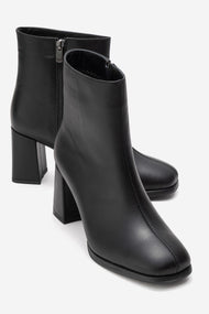 Napoli - Black Genuine Leather Block Heel Ankle Boot (Women)