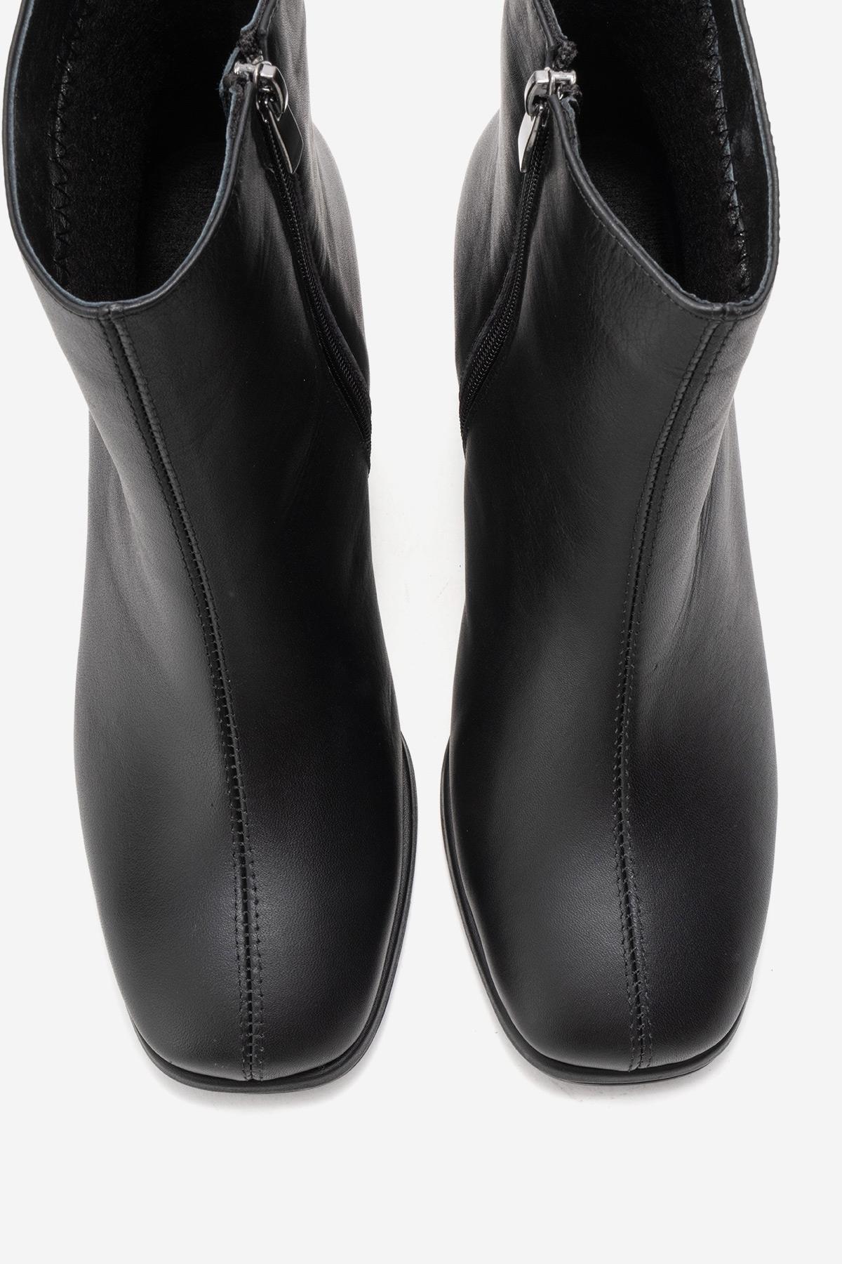 Napoli - Black Genuine Leather Block Heel Ankle Boot (Women)