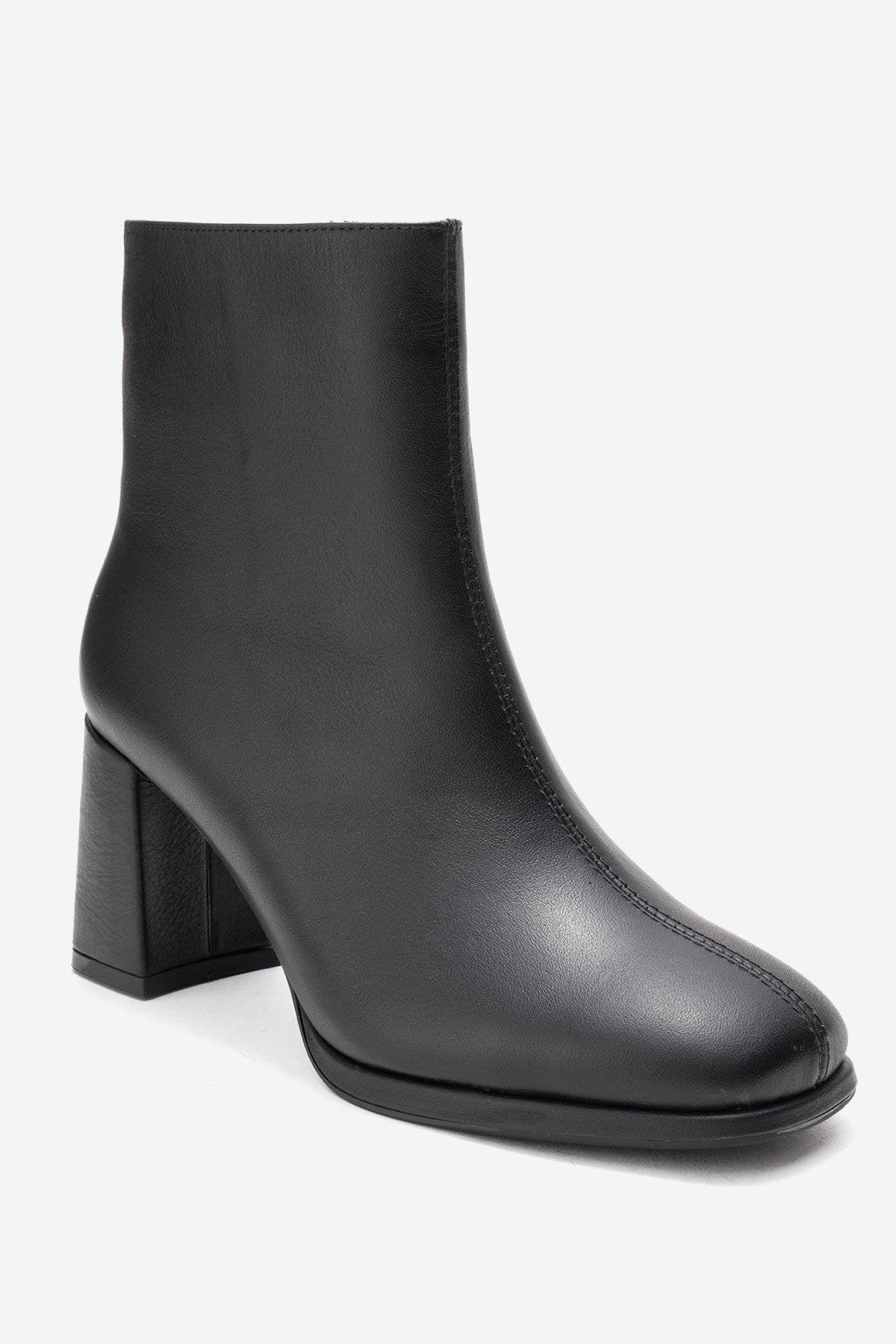 Napoli - Black Genuine Leather Block Heel Ankle Boot (Women)