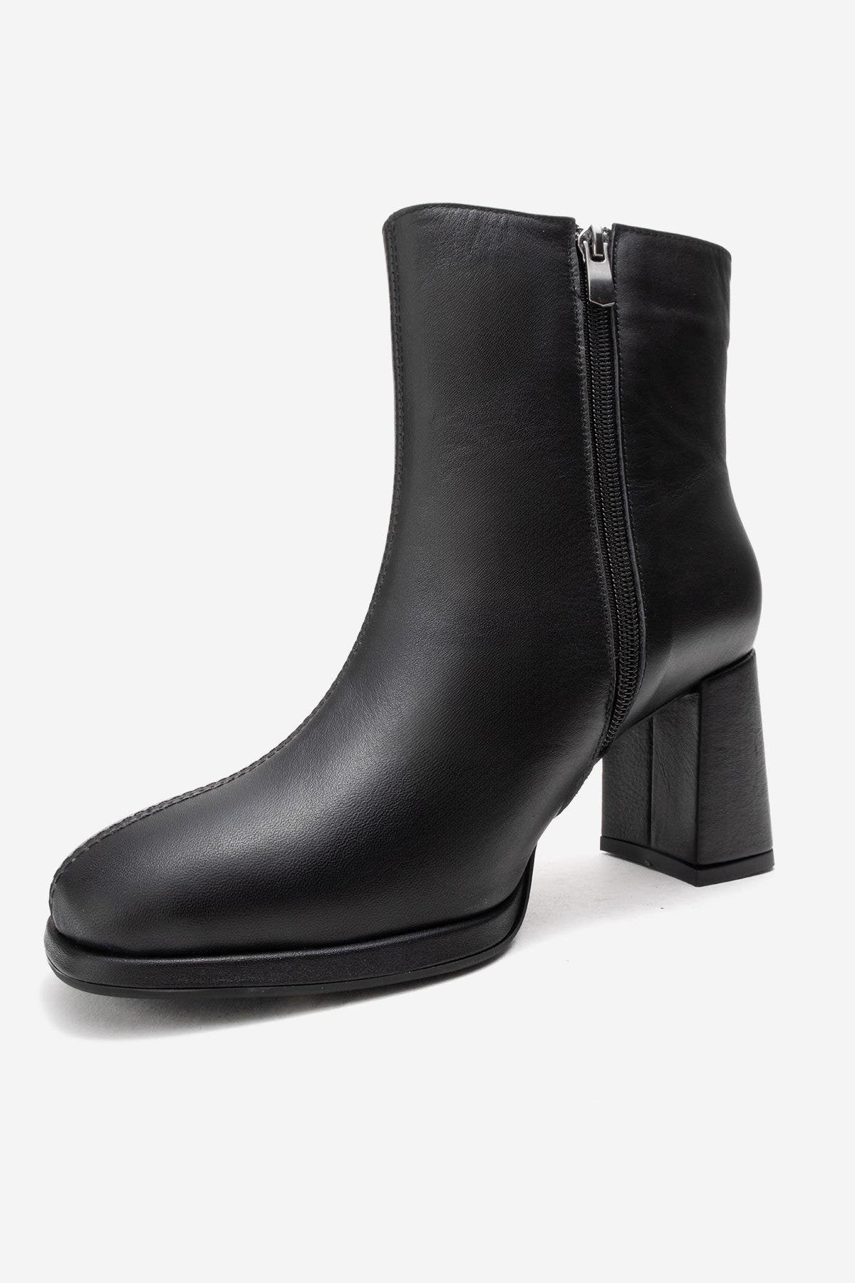 Napoli - Black Genuine Leather Block Heel Ankle Boot (Women)