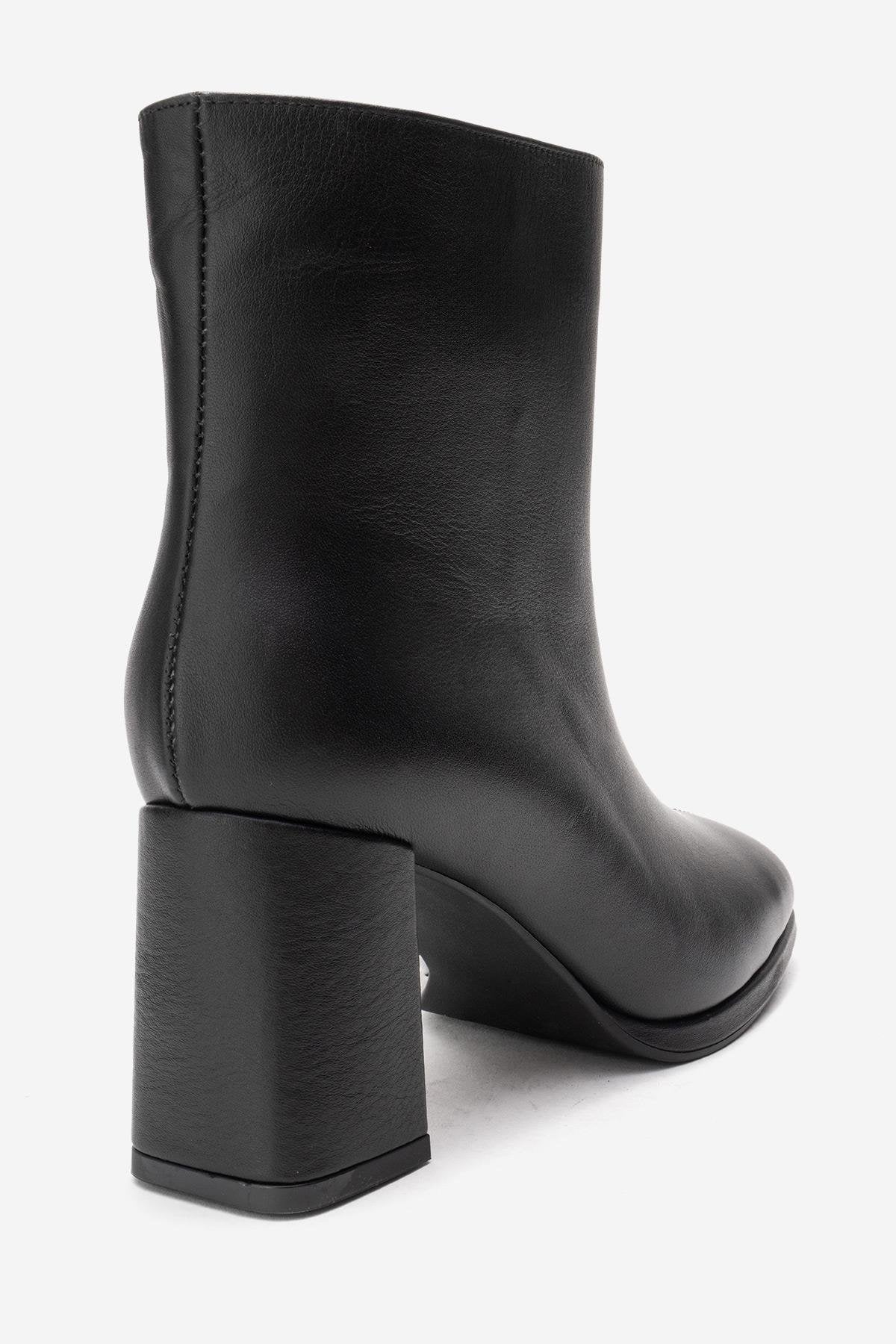 Napoli - Black Genuine Leather Block Heel Ankle Boot (Women)