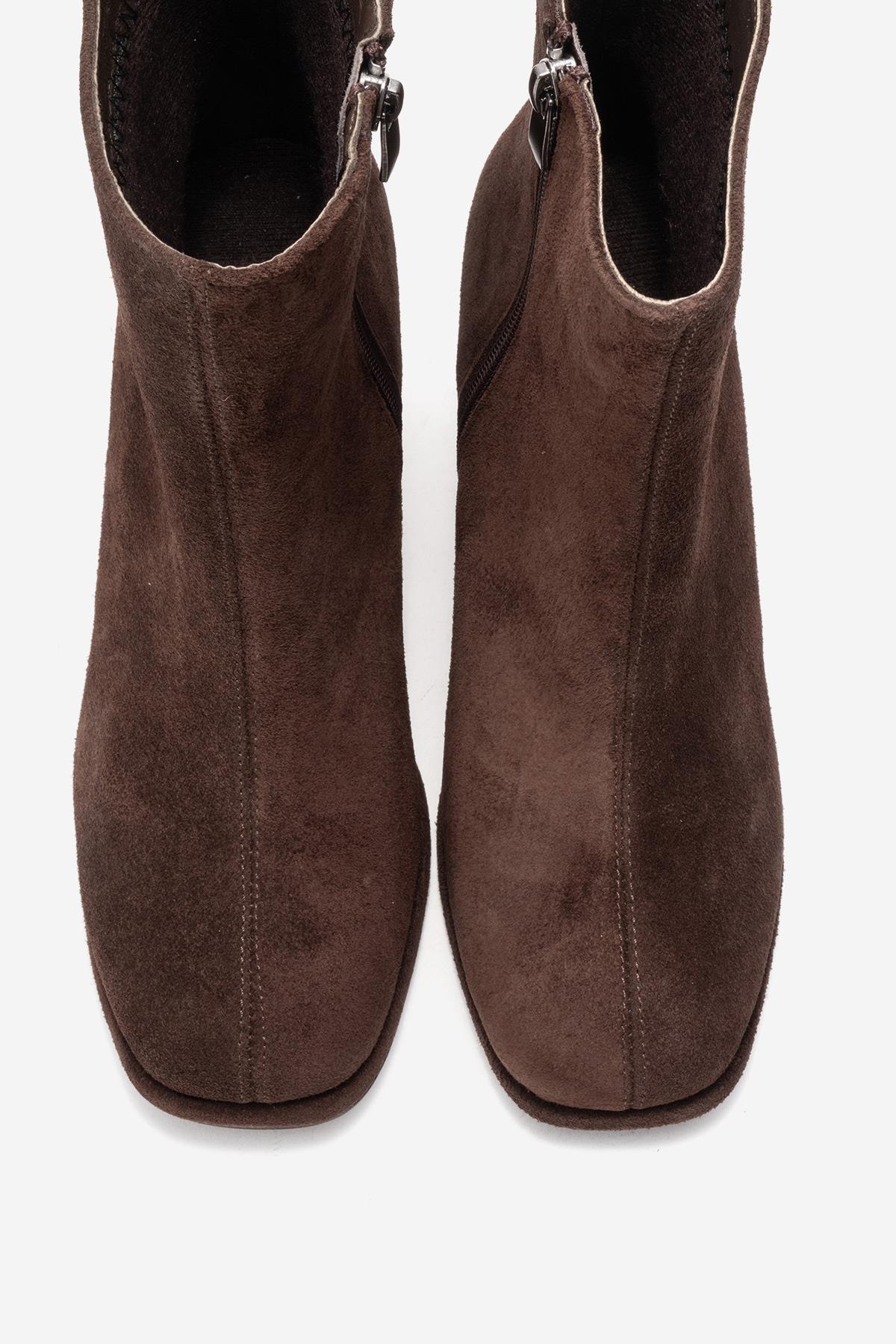 Napoli - Brown Suede Genuine Leather Block Heel Ankle Boot (Women)