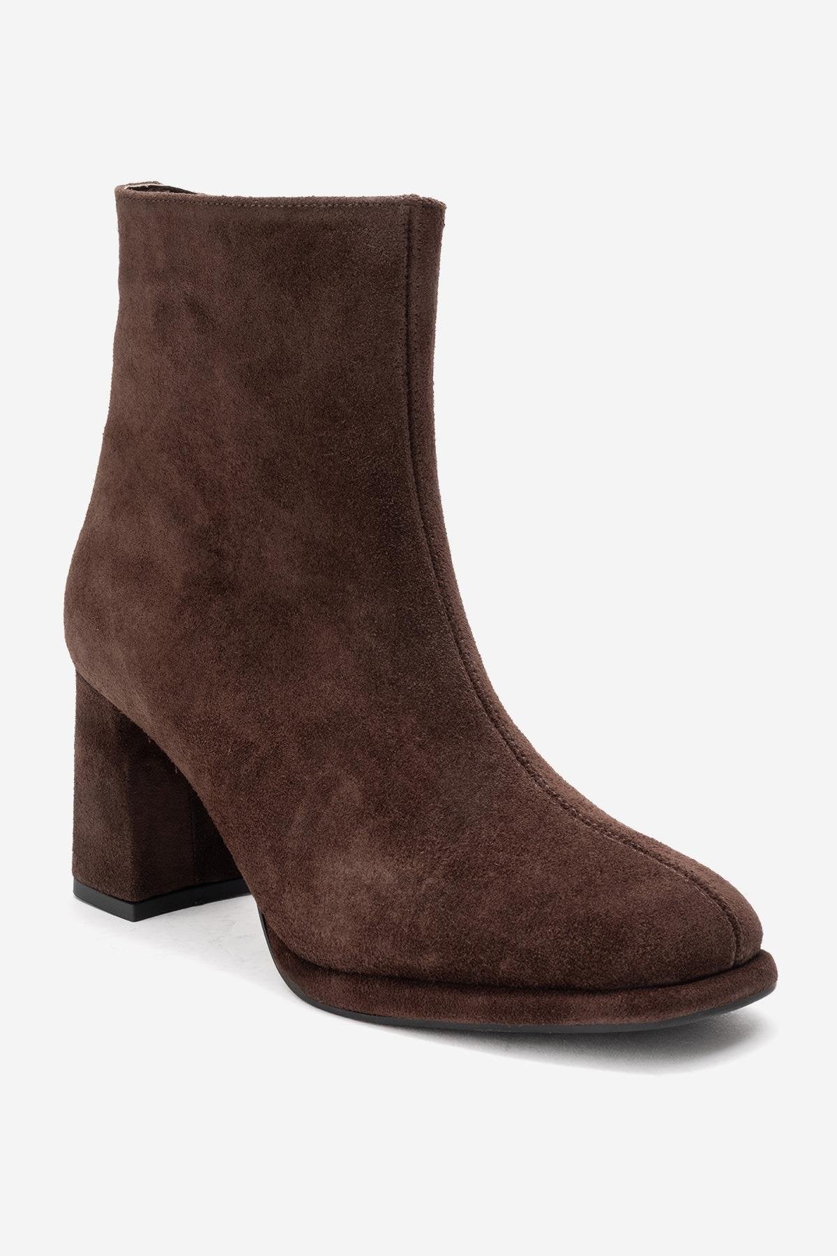 Napoli - Brown Suede Genuine Leather Block Heel Ankle Boot (Women)