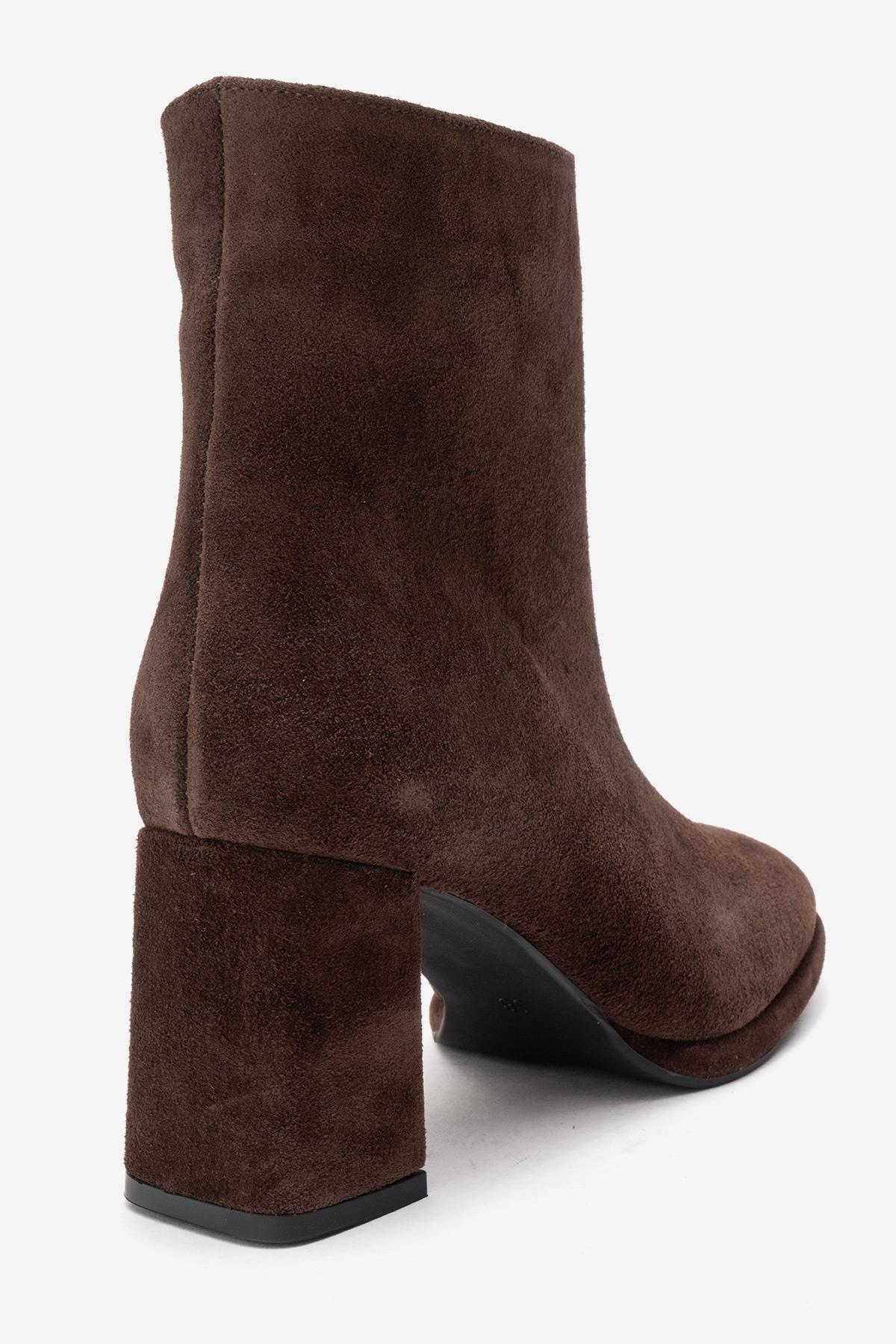 Napoli - Brown Suede Genuine Leather Block Heel Ankle Boot (Women)